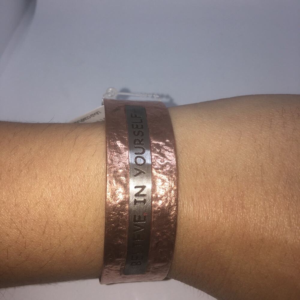 Believe In Yourself Cuff Bracelet - Copper, Silver - Picture 2 of 8